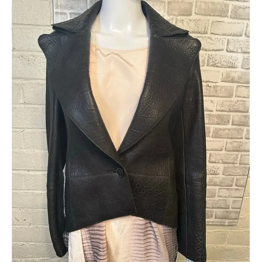 Vintage Akris Bergdorf Croc Embossed Goat Suede Leather Jacket size US 4 Hi-low